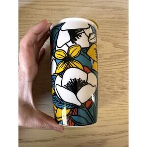 Starbucks Ceramic Blue Poppy Flower Travel Tumbler 12 oz Mug with Lid NEW